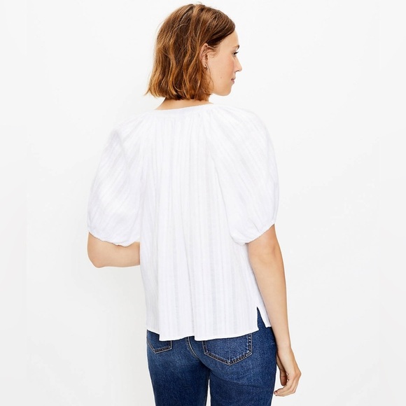 LOFT Tie Neck Puff Sleeve Top - Picture 2 of 5